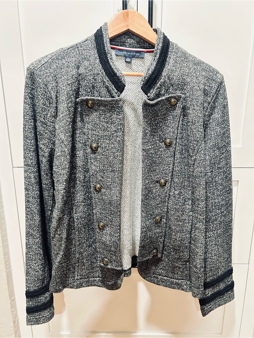 Tommy Hilfiger Gray Knit Cardigan with Signature Trim